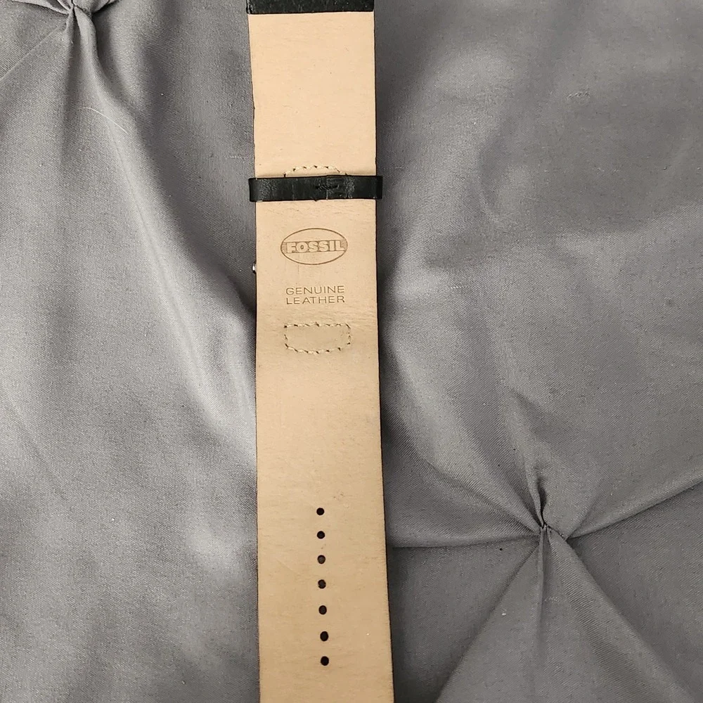 Fossil JR8350 Women Watch Black Leather Wide Cuff Band Floral Pink Dial NWT